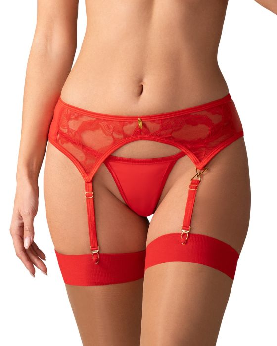 Obsessive Aliosa – Strapsgürtel mit Spitze und Gold-Details in Rot Obsessive Aliosa – Strapsgürtel mit Spitze und Gold-Details in Rot