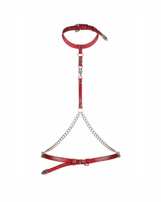 Obsessive Inferro – Harness-Top mit Choker und Kette in Rot Obsessive Inferro – Harness-Top mit Choker und Kette in Rot