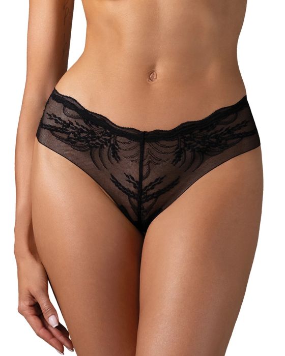Obsessive Perisia – hoch geschnittener Spitzenslip mit Zierborte in Schwarz Obsessive Perisia – hoch geschnittener Spitzenslip mit Zierborte in Schwarz