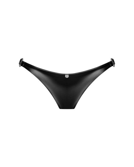 Obsessive Viranes – Glänzender Slip mit Metallelementen in Schwarz Obsessive Viranes – Glänzender Slip mit Metallelementen in Schwarz
