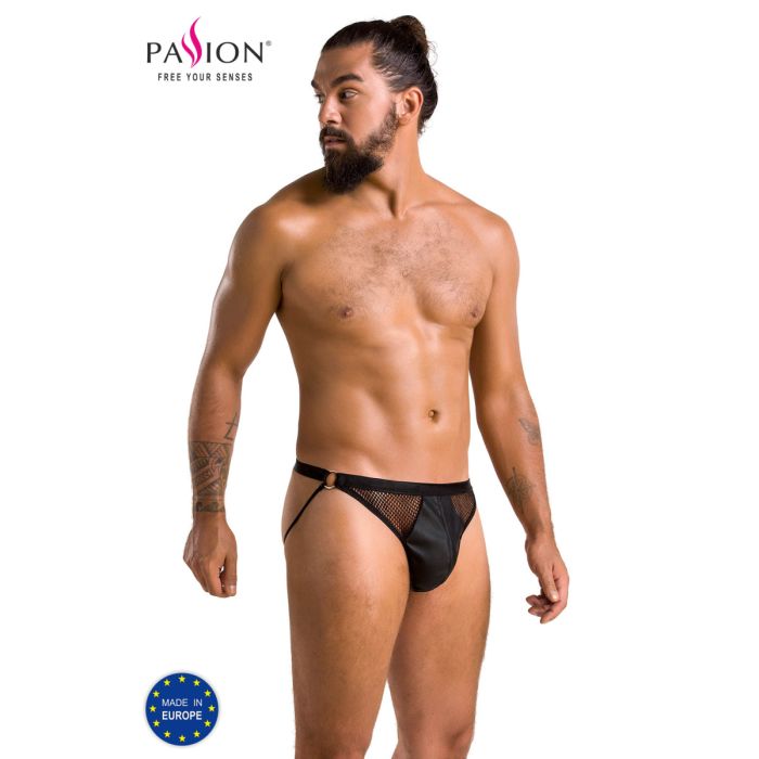Passion MEN Herren-Jockstrap-Slip in Lederoptik mit Mesh und Metallringen, Schwarz Passion MEN Herren-Jockstrap-Slip in Lederoptik mit Mesh und Metallringen, Schwarz