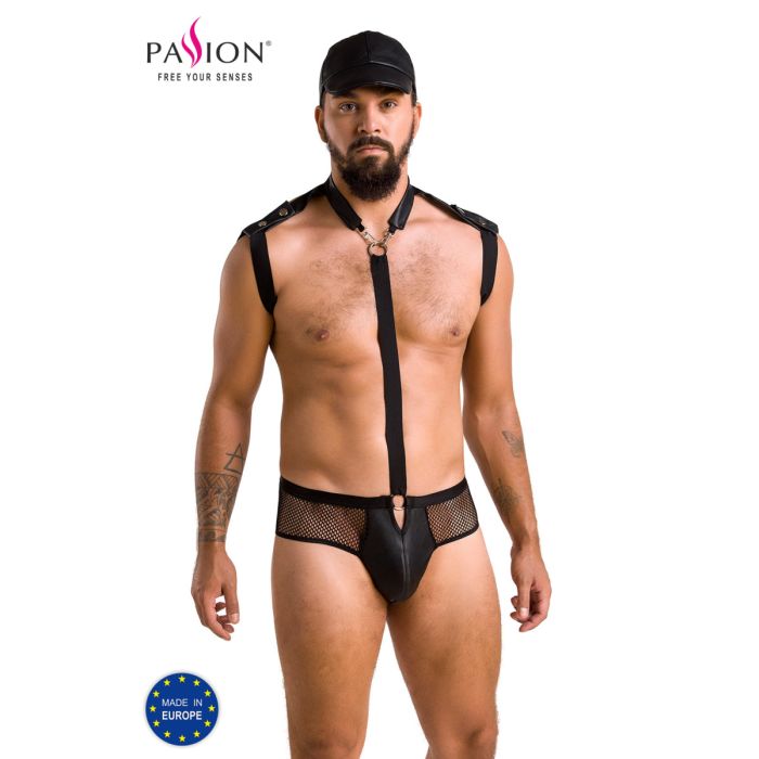 Passion MEN Jockstrap-Set mit Körpergurten und Mütze in Lederoptik, Schwarz Passion MEN Jockstrap-Set mit Körpergurten und Mütze in Lederoptik, Schwarz