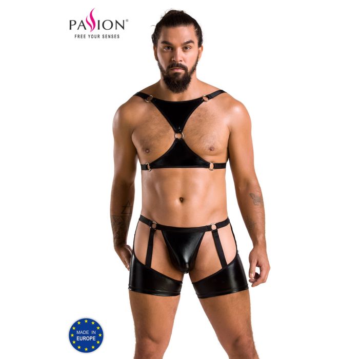 Passion MEN Aron Herren-Set im Wetlook mit Jockstrap und Metallringen, Schwarz Passion MEN Aron Herren-Set im Wetlook mit Jockstrap und Metallringen, Schwarz