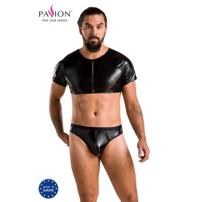 Passion MEN 2-teiliges Herren-Set aus latexähnlichem Stoff – Crop-Top und String, Schwarz Passion MEN 2-teiliges Herren-Set aus latexähnlichem Stoff – Crop-Top und String, Schwarz