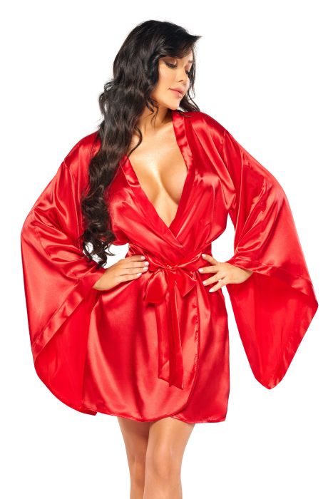 Beauty Night Fashion Samria – Kimono in Satinoptik mit String in Rot