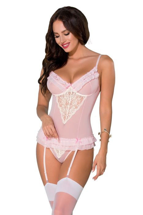 Avanua Sisi Strapscorsage aus Tüll mit cremefarbener Spitze und String in Pink