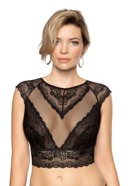 Róza Ellba Top – Elegant aus Spitze & Tüll in Schwarz