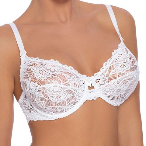 Róza Soft BH mit Blütenspitze und Bügel – Weiß, verstellbare Träger