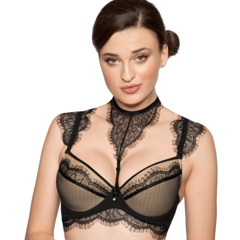 Róza Push-Up BH Schwarz – Edler Damen-BH mit Bügel, gepolsterten Cups & feinen Materialien