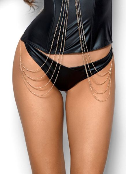 Axami Damen String V-8325 | Schwarzer String aus latexähnlichem Material