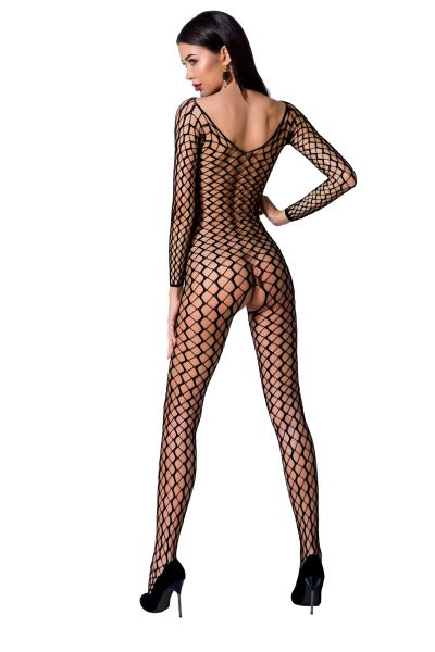 Schwarzer Bodystocking Netzoptik von Passion-Exklusiv, S/L, offen im Schritt