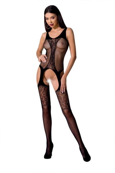 Schwarzer Bodystocking mit Muster, offenem Schritt, S/L – Passion-Exklusiv