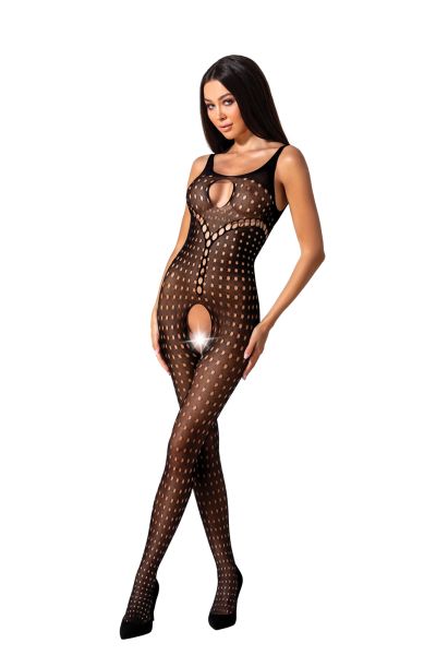 Bodystocking mit Cut-Outs & tiefem Ausschnitt aus elastischem Netz – schwarz