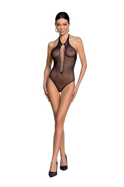 PE BS088 – Schwarzer Neckholder-Body aus feinem Netz mit tiefem Ausschnitt