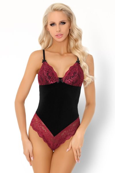 LivCo Corsetti 2-farbiger Stringbody Schwarz-Lila mit Schleifen & verstellbaren Trägern