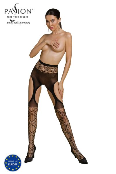 Nachhaltige Strumpfhose im Straps-Look aus recyceltem Nylon – Schwarz, S/L