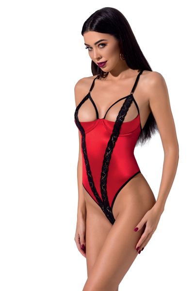 Roter Damen Body aus Spitze mit gepolsterten Cups & verstellbaren Trägern von Passion-Exklusiv