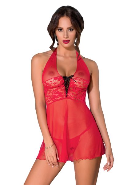 Avanua Freya Chemise rot – Feinste Spitze & Tüll, verstellbar, inkl. String