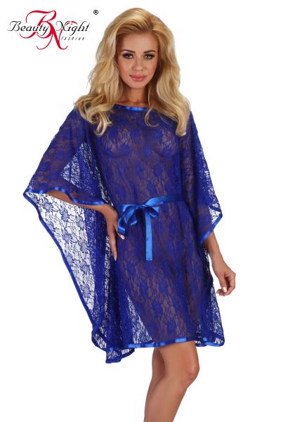 BN Genevieve Poncho aus Blütenspitze mit Satin-Details & String, Saphir