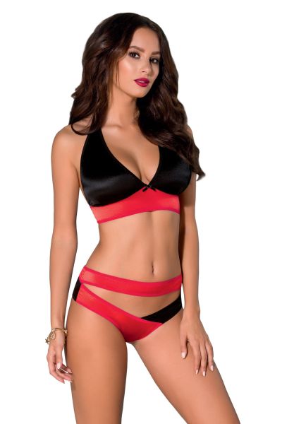 Avanua Harper 2-teiliges Dessous-Set in Rot-Schwarz mit Neckholder-BH & Slip