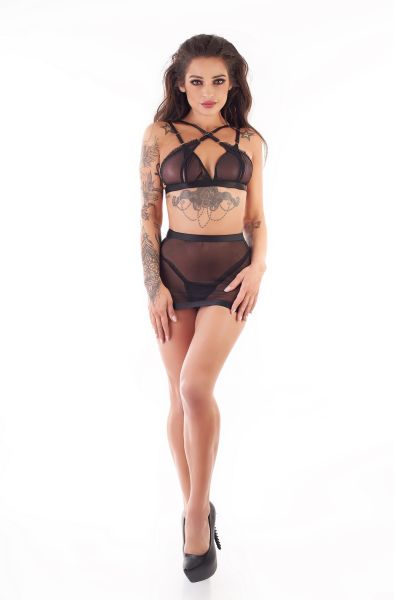 MeSeduce Kioto 2-teiliges Dessous-Set in Schwarz mit offenem Panty