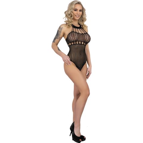 LivCo Corsetti Neckholderbody aus Netz – Schwarz, S/L, angenehm weich