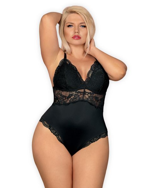 Obessive Size Plus Teddy XXL – Schwarzer Spitzen-Body mit gepolsterten Cups