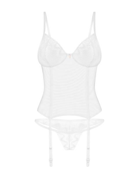 Obsessive Alissium – Transparente Corsage mit Strapsen und String in Weiß