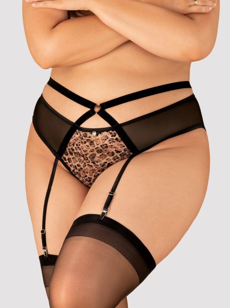 Eleganter Ouvert-Strumpfgürtel schwarz-leo in Plus Size von Obsessive