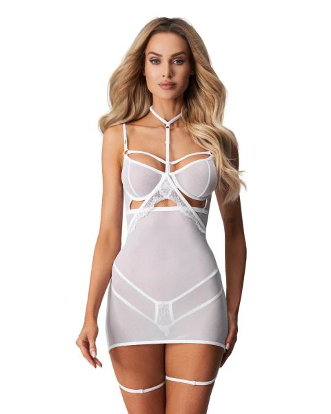 Obsessive Arrowel White – Chemise mit Bügel-Cups und Choker in Weiß