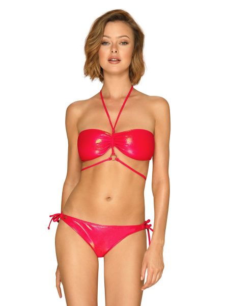 Obsessive Coralya Bikini Rot – Glänzender Damen Bikini mit Nackenbindung