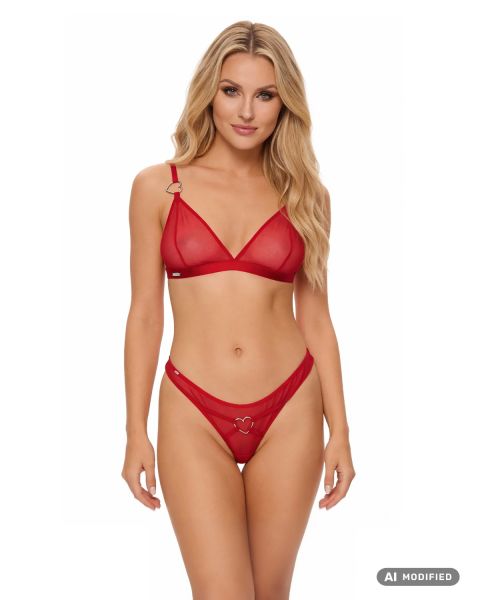 Obsessive Crimessa – transparentes Triangel-Dessous-Set mit Herzen in Rot
