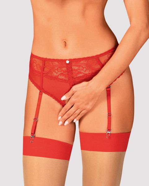 Obsessive Dagmarie Ouvert Panty mit abnehmbaren Strapshaltern, rot