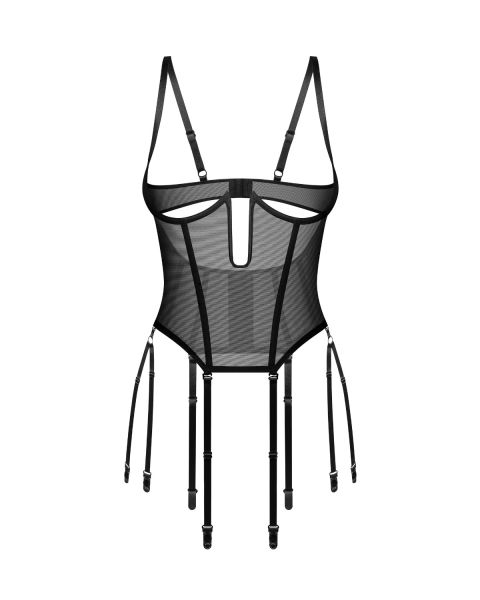 Obsessive Euphori – Corsage mit offenen Cups & Strapshaltern in Schwarz