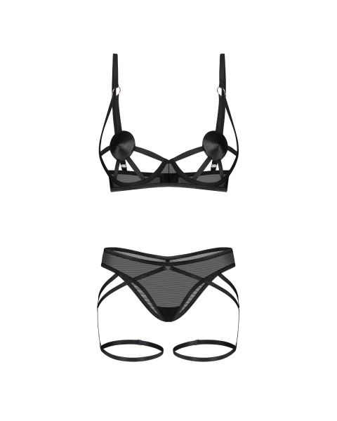 Obsessive Euridia – 2-teiliges Riemchen-Dessous-Set mit BH & Slip in Schwarz