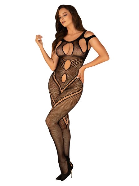 Obsessive Bodystocking mit großem Lochmuster und tiefem Ausschnitt, schwarz