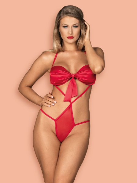 Roter Stringbody mit Satinband und verstellbaren Riemchen von Obsessive