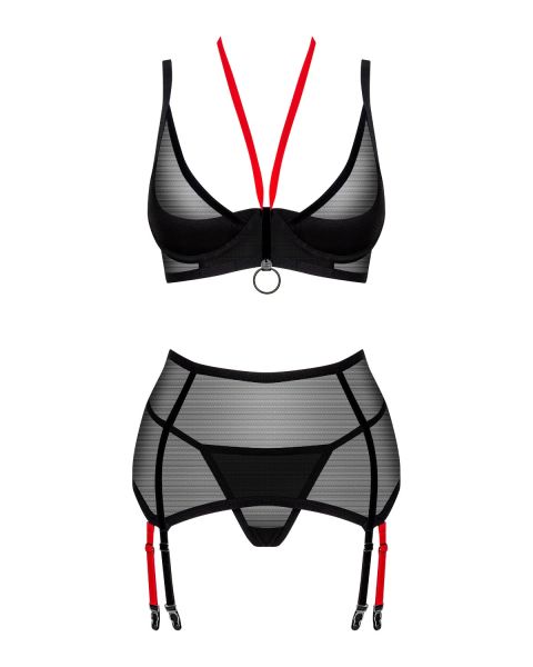 Obsessive Glandez – 3-teiliges Dessous-Set mit Strapsgürtel & Neckholder in Schwarz