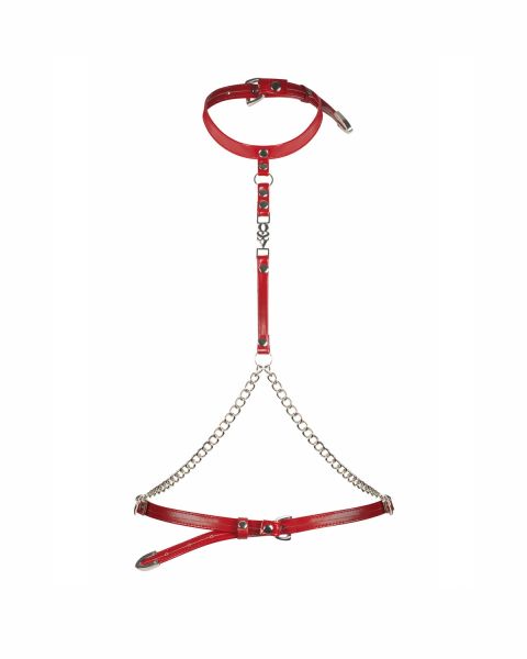 Obsessive Inferro – Harness-Top mit Choker und Kette in Rot