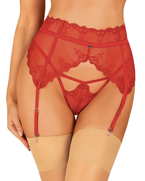 Roter Tüll-Strumpfgürtel mit verstellbaren Straps von Obsessive