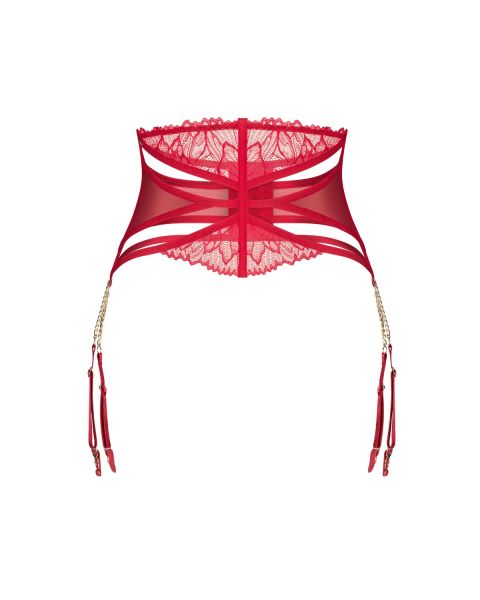 Obsessive Matildea – Strapsgürtel mit Spitze, Cut-outs und Ketten in Rot