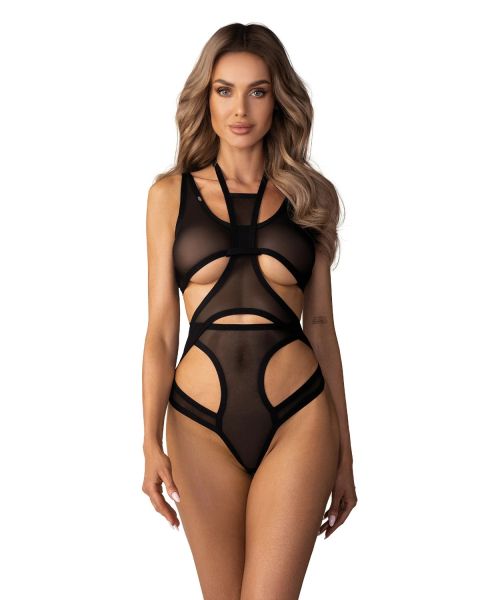 Obsessive Mercuris – transparenter Mesh-Body mit Cut-outs und Neckholder in Schwarz