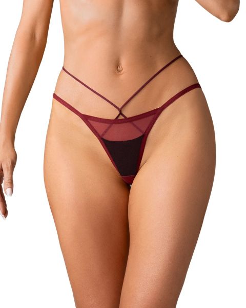Obsessive Parisel – Transparenter Slip mit Zierbändern in Bordeaux-Schwarz