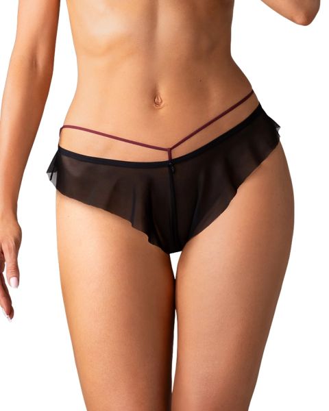 Obsessive Parisel &ndash; Mesh-Slip mit R&uuml;schenkante und H&uuml;ftb&auml;ndern in Bordeaux