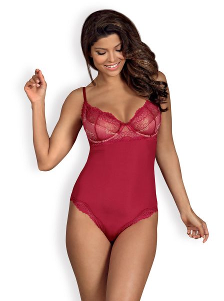 Teddy Dessous mit Bügel und gepolsterten Cups in Weinrot – Obsessive