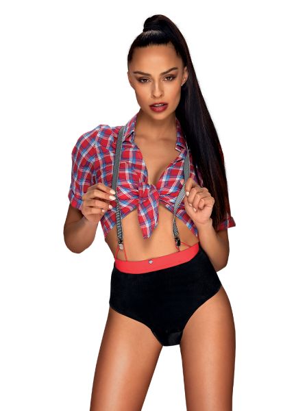 Obsessive Kostümset Worker Girl – Oberteil, Shorts & Hosenträger, S/M bis L/XL