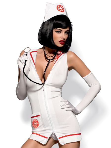 Obsessive Krankenschwester-Kostüm Set, weiß, S/M – 5-teilig mit Zubehör