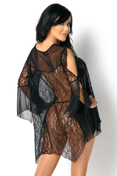 Eleganter Kimono mit großer Schleife & Tanga, schwarz – Beauty Night Fashion