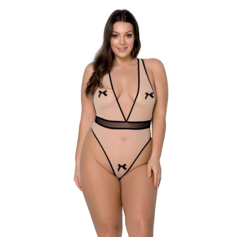 Passion Size Plus Body Beige – Tiefer Ausschnitt & Schleifen, große Größen