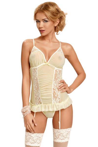 Avanua Tessie Corsage Set gelb – Zweiteiliges Tüll & Spitzen Korsett mit String